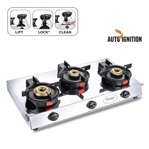 Prestige Svachh Perfect 3B with Liftable Burners Stainless Steel Auto-ignition Gas Stove